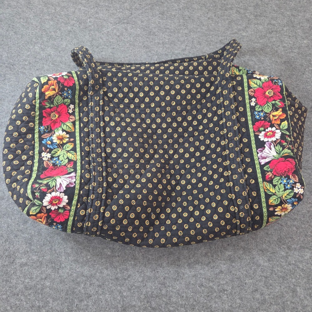 Vera Bradley Large Duffel Bag Black Floral Quilted Cotton Retired Vibrant Black